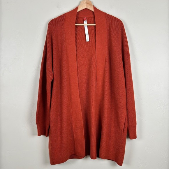 lululemon athletica Sweaters - Lululemon Merino Wool-Blend Ribbed Long Wrap Sweater Women 12 Cayenne